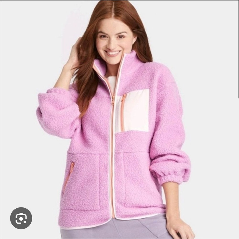 Universal Thread Womens Lavender Cream Orange Trim Full Zip Sherpa Jacket